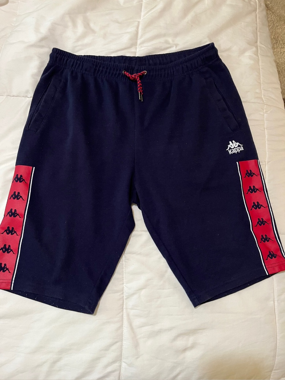 Kappa Men’s Navy Athletic Shorts with Red Logo Panels